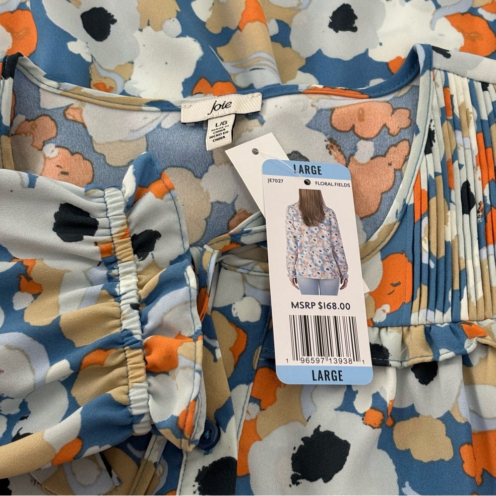 Joie Blue and Orange Design Blouse Women L. NWT - Picture 4 of 9